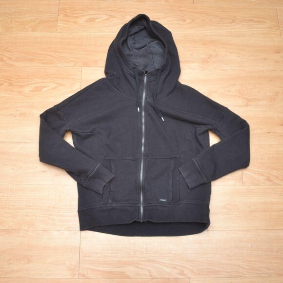 Athleta Women's BlackFull Zip Pouch Pocket Go-To Fitness Hoodie Pre Owned - Picture 3 of 7